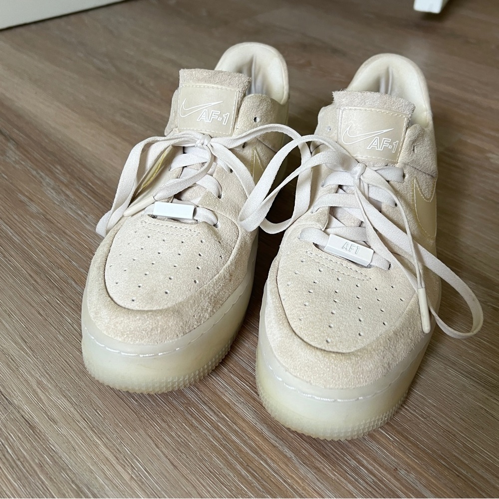 Nike Women's Pale Yellow Suede Air Force 1 Shadow Sneakers - Picture 4 of 8